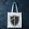A geometrically designed vector shield symbol made up of intersecting lines and shapes.