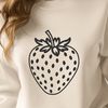 Free Strawberry Vector Graphics A high-resolution digital illustration of a ripe strawberry with green leaves.
