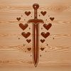 Love Engraved Sword Illustration An illustration of a sword with love hearts etched into the blade.
