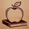 Stylized Book with Apple Design Icon A stylized illustration of a book with an apple logo on the cover.