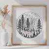 Vibrant Forest Landscape SVG A lush forest landscape with trees and foliage depicted in vector format.