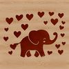 A stylized illustration of a majestic elephant featuring love hearts on its body.