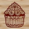 A colorful vector illustration of an ornate cupcake with frosting and sprinkles.