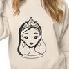 A young female figure in a royal gown with a crown, designed as a vector graphic.