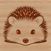 Small Hedgehog SVG Design A digital illustration of a small hedgehog peeking out from behind a leaf, suitable for graphic design projects.