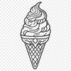A stylized illustration of a single scoop of creamy ice cream on a cone.