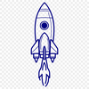 A stylized vector illustration of a spaceship soaring through space.