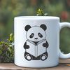 Wild Panda Reading a Book SVG An illustration of a wild panda sitting comfortably with an open book on its lap.