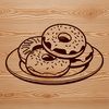 A 2D illustration of a classic round donut with a glazed finish.