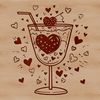 A cocktail glass illustration with love hearts floating on top.