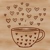 A stylized vector illustration of a coffee cup filled with love hearts.