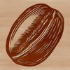 A vector illustration of a single coffee bean in profile view.