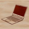 A modern laptop in a creative workspace A digital representation of a laptop on a desk with various technology peripherals nearby.
