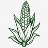 A stylized illustration of a mature ear of corn with kernels.