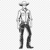Western Line Art Figure A line drawing illustration of a cowboy in western attire, suitable for vector graphic editing and cutting machine designs.