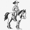 Vector illustration of a cowboy on horseback in a western setting.
