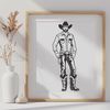 Classic Western Line Art A line art illustration of a classic American cowboy standing in a field, suitable for use as vector clip art.