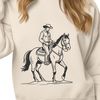 A digital illustration of a cowboy on horseback, suitable for vector art design.