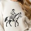 Horseback Riding Cowboy Clip Art A cowboy riding a horse in the open range, depicted as a vector illustration.
