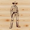 A digital illustration of a cowboy in the style of vector art.