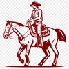 Cowboy Horseback Silhouette A cowboy illustration featuring a horse rider in Western attire.