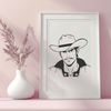 Rugged Outlaw Silhouette A digital illustration of a rugged cowboy in bold outline, suitable for vector graphics design.
