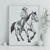 Free Vector Horse Silhouette A cowboy riding a horse in the open range, illustrated in vector format for digital design.