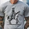 Free SVG Cowboy Graphic A detailed illustration of a cowboy riding a horse against a plain background.