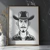 Line Art Cowboy Character A simple line drawing of a cowboy with a hat and bandana, suitable for vector art and clipart designs.