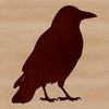 A simple vector drawing of a crow in black outline against a white background.