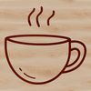 A simple line drawing of a standard coffee cup with a handle and rim.