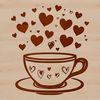 A digital graphic representation of a coffee cup design featuring heart motifs.