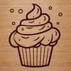 A digital illustration of a single serving-sized cupcake on a flat surface.