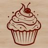 Beautiful Cake Illustrations A round dessert with a swirl of frosting on top, sitting on a flat surface.