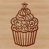 A vector design illustration of a cupcake with colorful frosting and decorations.