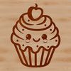 Simple Cake Icon with Frosting An illustration of a single serving cake with frosting and sprinkles in a stylized design.