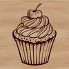 A vector design representation of a single serving-sized cupcake dessert on a white background.
