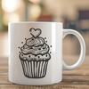 A digital illustration of a single serving cupcake with frosting and decorations, designed for vector art applications.