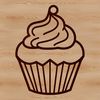 A simple line drawing illustration of a cupcake, suitable for vector art and clipart designs.