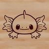 A detailed illustration of a cute axolotl's head with feathery gills, suitable for vector design and commercial use.