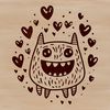 A playful monster character created with love hearts and suitable for Halloween celebrations.