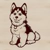 A digital illustration of a sitting husky dog in vector format.