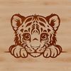 Colorful Tiger Cub Silhouette A colorful digital drawing of a cute tiger cub with its head turned to the side, rendered as a high-quality SVG image.