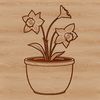 Simple Pot Garden Decoration A single white daffodil flower growing in a small ceramic pot on a wooden table.