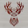 A detailed illustration of an animal's head, featuring an ornate deer design.