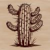 A stylized illustration of a prickly desert plant with thick, green stems and sharp spines.