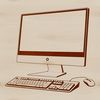 Desktop Tech Illustration A detailed illustration of a desktop computer with a keyboard in front of it.