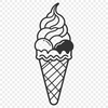A colorful illustration of a scoop of ice cream with toppings on a cone.