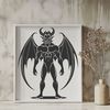 A detailed illustration of the devil in a dark setting, suitable for Halloween designs.