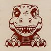A baby dinosaur with its head peeking out from behind a leaf, illustrated in prehistoric style as a vector graphic.